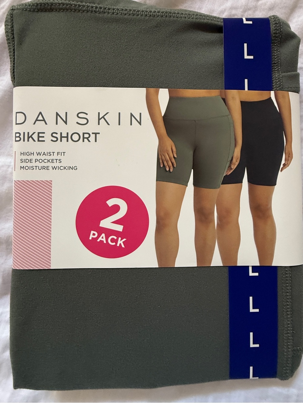 Danskin Biker Shorts (2) Pack Size L in Black and Green. NWT!